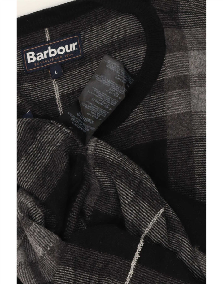 Barbour muški pulover s lađastim izrezom, veliki sivi pamuk na karo