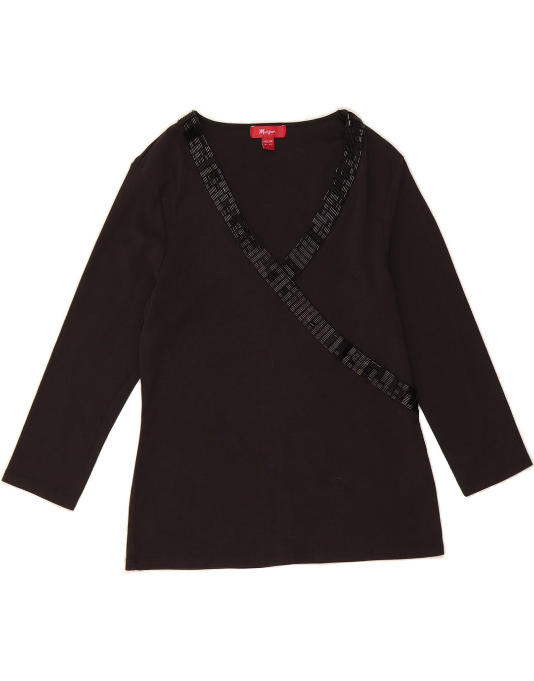 MONSOON Womens Top 3/4 Sleeve UK 14 Medium  Black Cotton Vintage Monsoon and Second-Hand Monsoon from Messina Hembry 