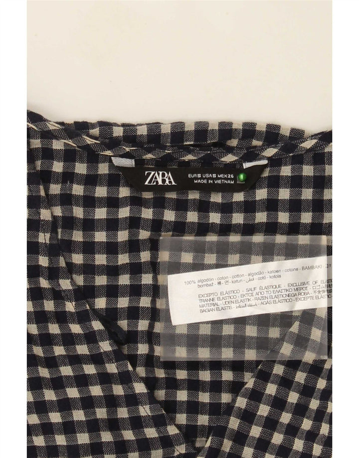 Zara ženska osnovna haljina dugih rukava UK 10 Mala tamnoplava pamuk od ginghama