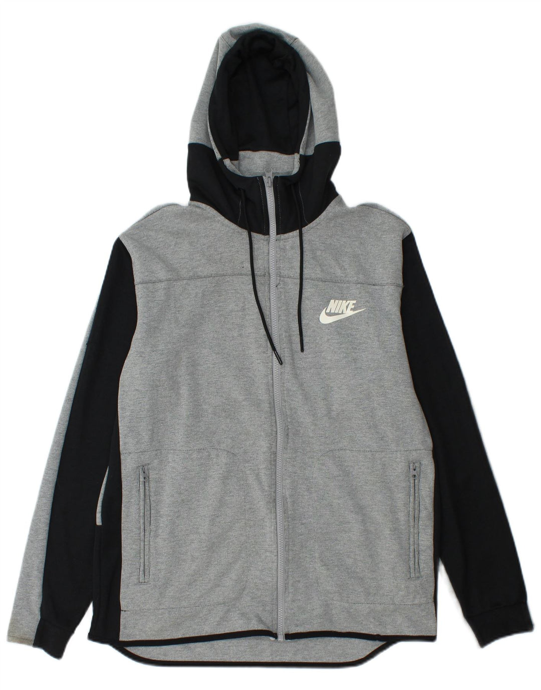 NIKE muški pulover s kapuljačom na patentni zatvarač srednje sivi pamuk u blokovima boja