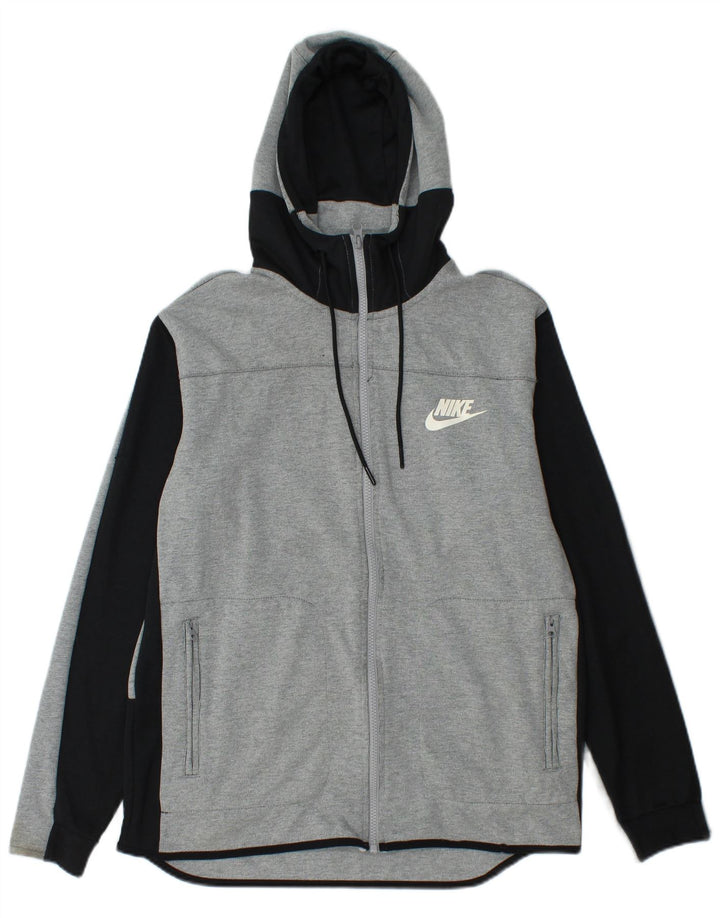 NIKE muški pulover s kapuljačom na patentni zatvarač srednje sivi pamuk u blokovima boja