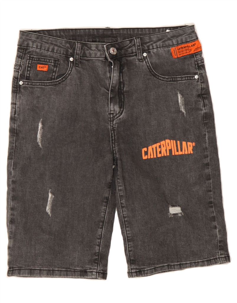 CATERPILLAR Boys Distressed Graphic Denim Shorts 15-16 Years W30 Grey Vintage Caterpillar and Second-Hand Caterpillar from Messina Hembry 