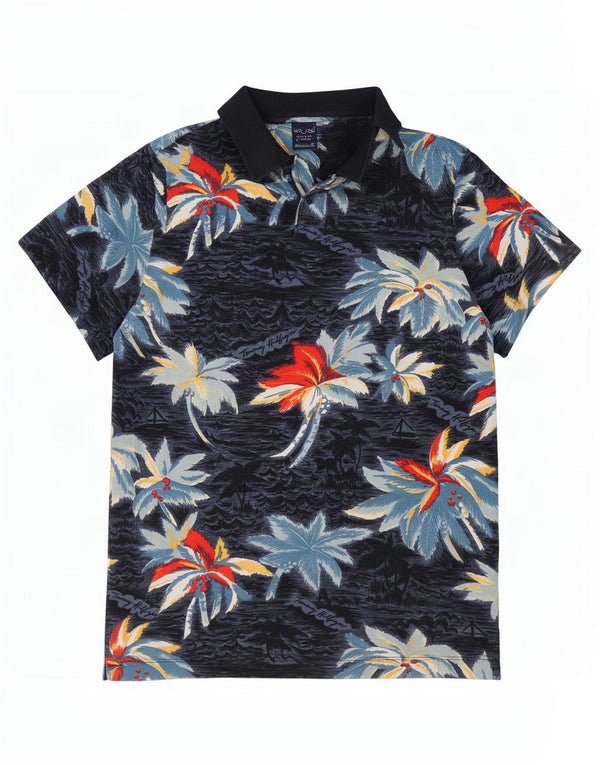 Tommy Hilfiger muška havajska uska polo majica srednje tamnoplave cvjetne boje