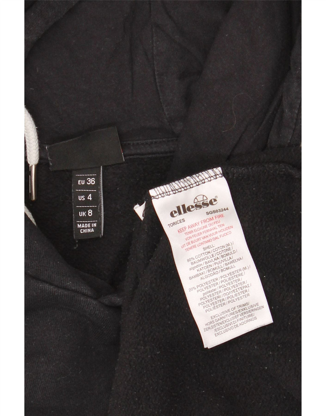 ELLESSE Ženska prevelika majica s kapuljačom s kapuljačom UK 8 Mali crni pamuk