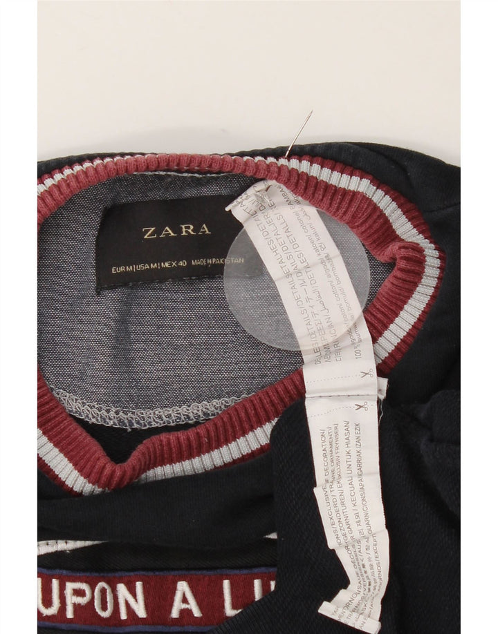 Zara muški džemper s grafičkim motivima, srednje tamnoplavi pamuk