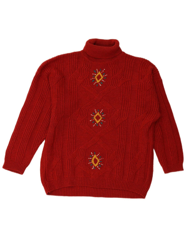 VINTAGE ženski pulover s rol izrezom UK 18 XL Burgundy Fair Isle