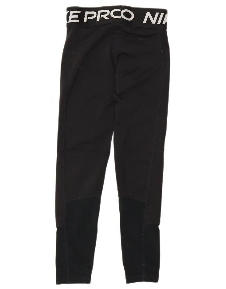 Nike Girls Dri Fit Graphic Leggings 8-9 Years Small Black Poliester