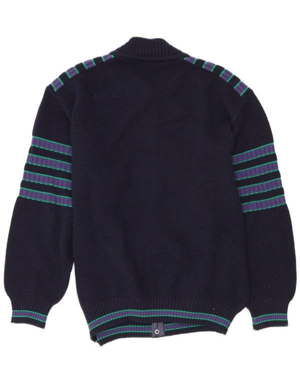 Life Line Mens Cardigan Sweater XL Navy Blue Striped Wool