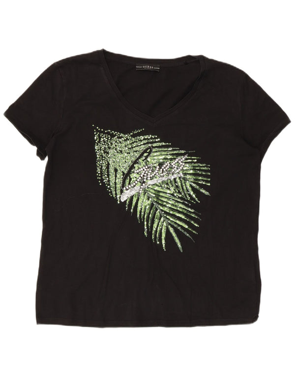 Guess ženska majica kratkih rukava s grafičkim motivima UK 18 XL crni pamuk