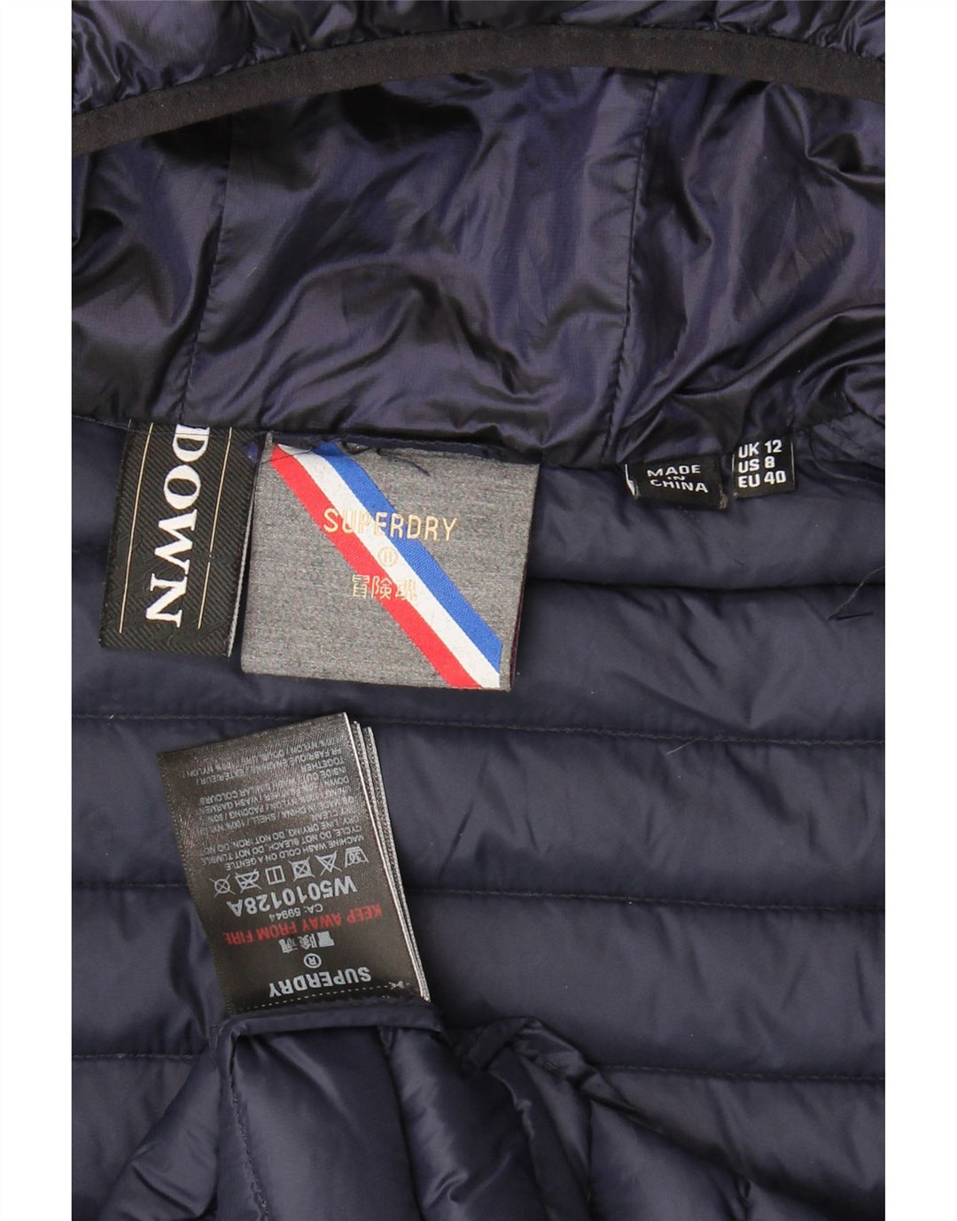 SUPERDRY Womens Hooded Padded Jacket UK 12 Medium Navy Blue Nylon Winter