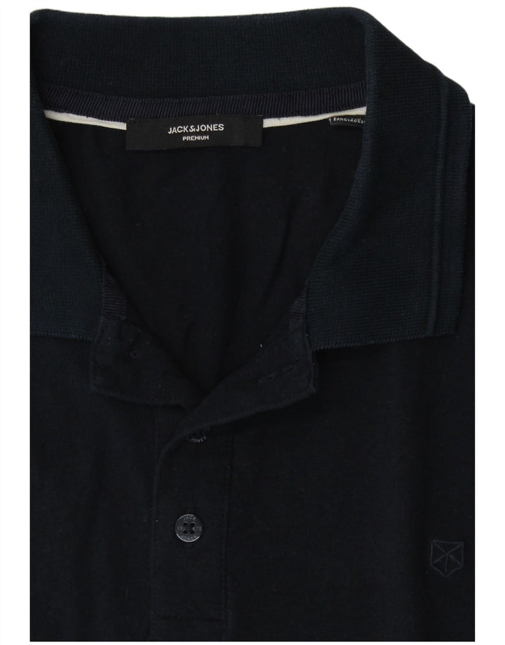 JACK & JONES Mens Polo Shirt Large Navy Blue Cotton