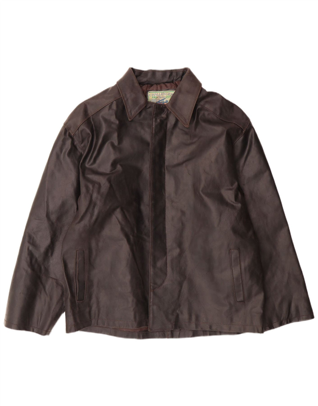 CHALLENGER Mens Leather Jacket UK 42 XL Brown Leather