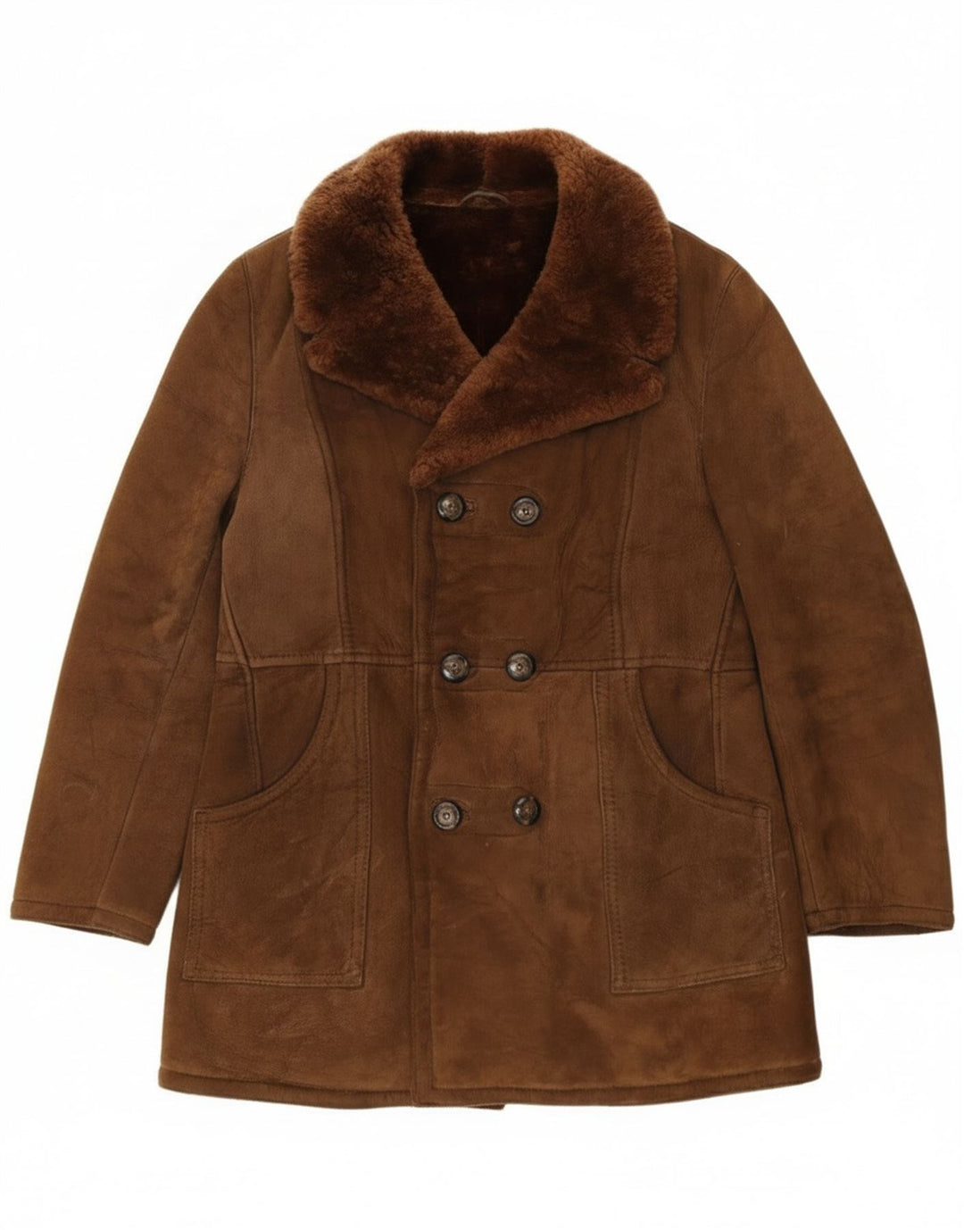 Vintage muška jakna od šiljatog šila s dvostrukim kopčanjem IT 54 2XL smeđa koža