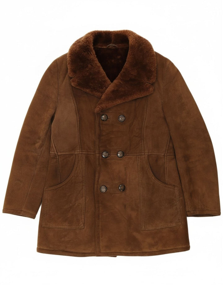 Vintage muška jakna od šiljatog šila s dvostrukim kopčanjem IT 54 2XL smeđa koža