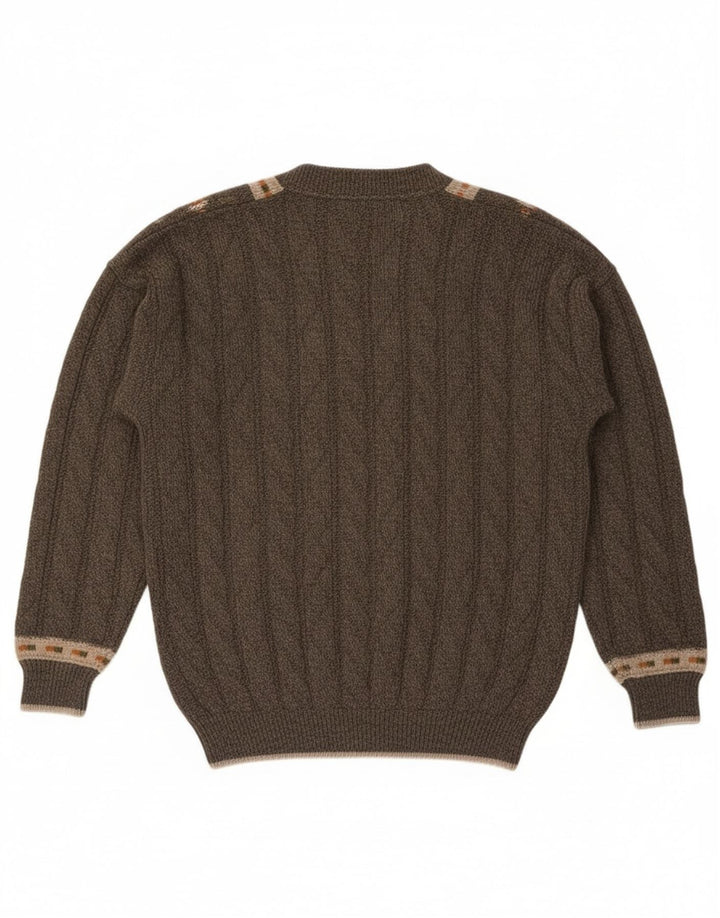 Noba 1950 Muški džemper s V-izrezom IT 52 Veliki kaki geometrijski vuneni