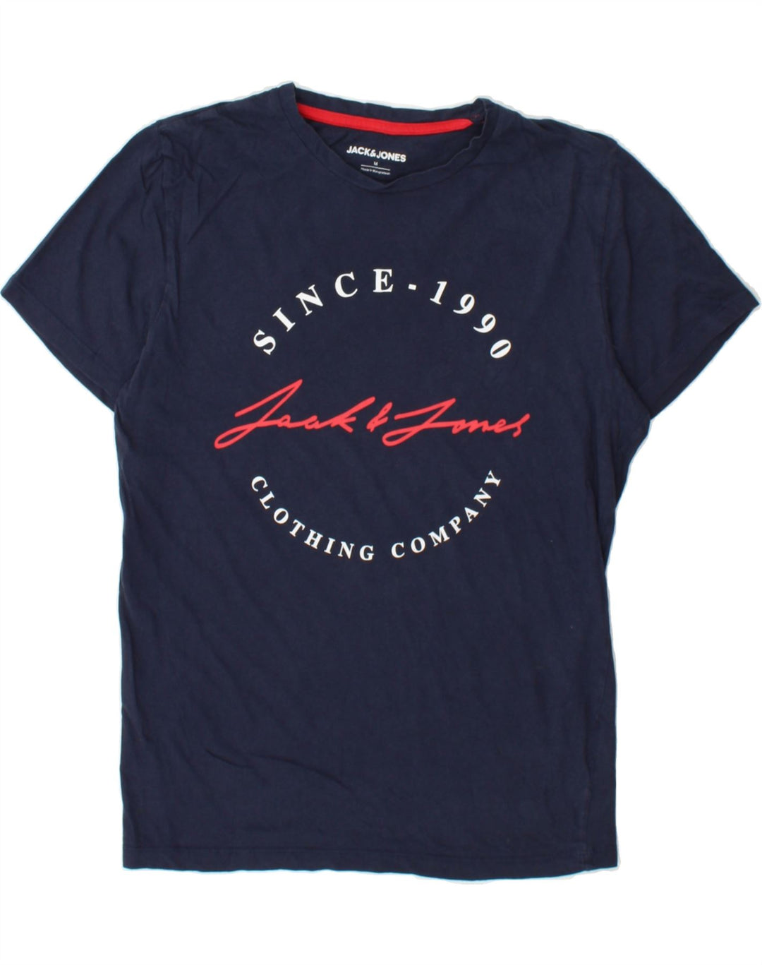 JACK & JONES Mens Graphic T-Shirt Top Medium Navy Blue Cotton Vintage Jack & Jones and Second-Hand Jack & Jones from Messina Hembry 