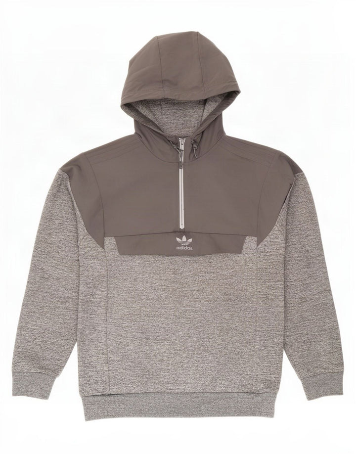 Adidas muška majica s kapuljačom i izrezom s patentnim zatvaračem srednje sive boje od poliestera