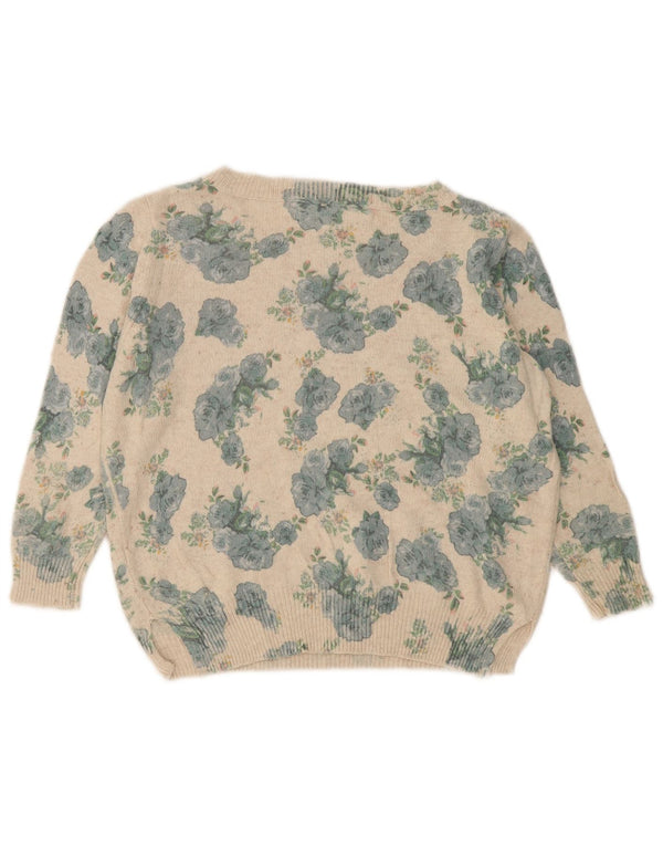 Zara Womens Crop Boat Neck Jumper Sweater UK 16 Large Off White Floral