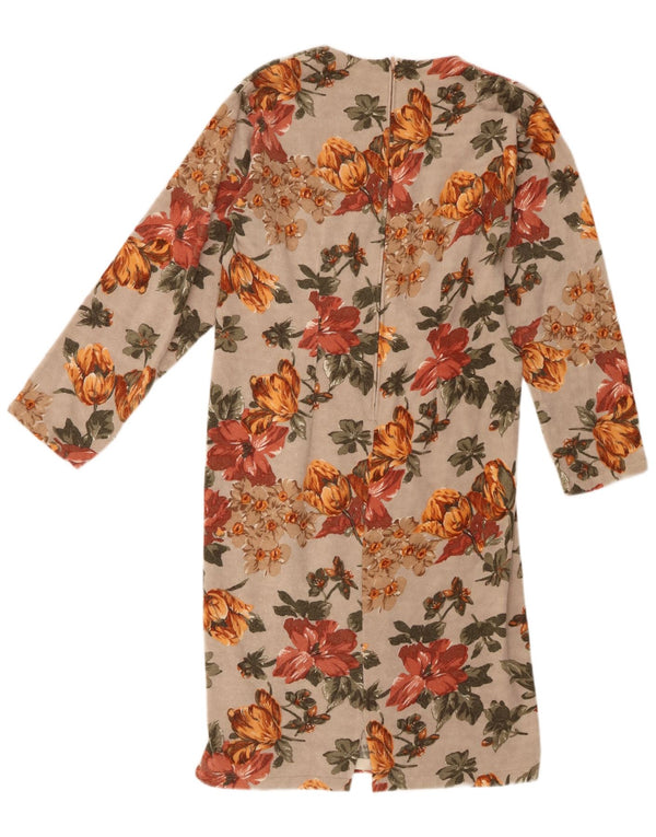 Vintage ženska haljina dugih rukava na duge rukave UK 12 srednje bež cvjetne boje