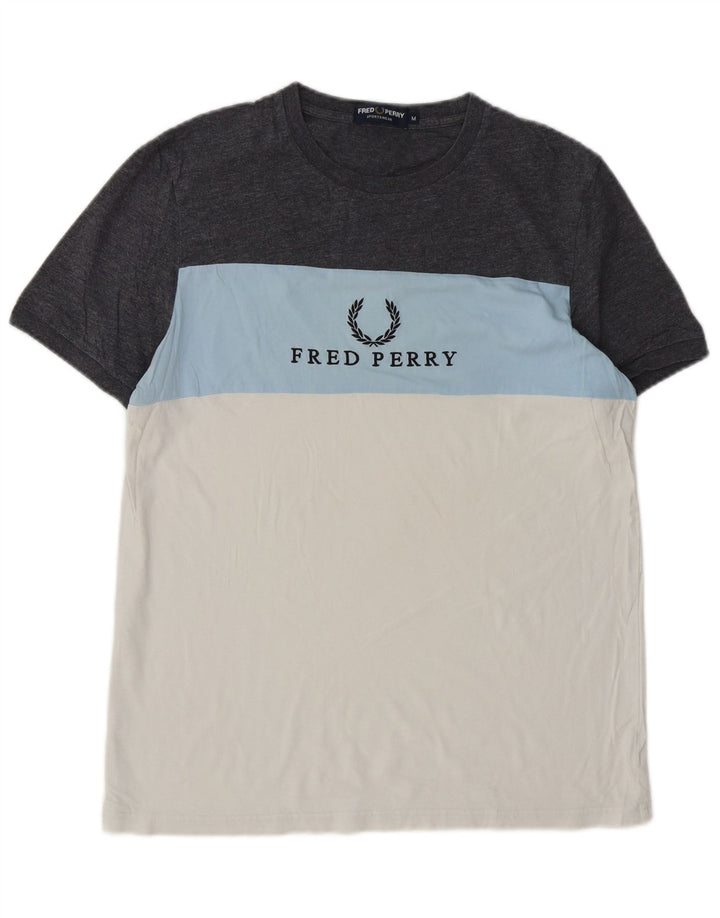 FRED PERRY Mens Graphic T-Shirt Top Medium White Colourblock