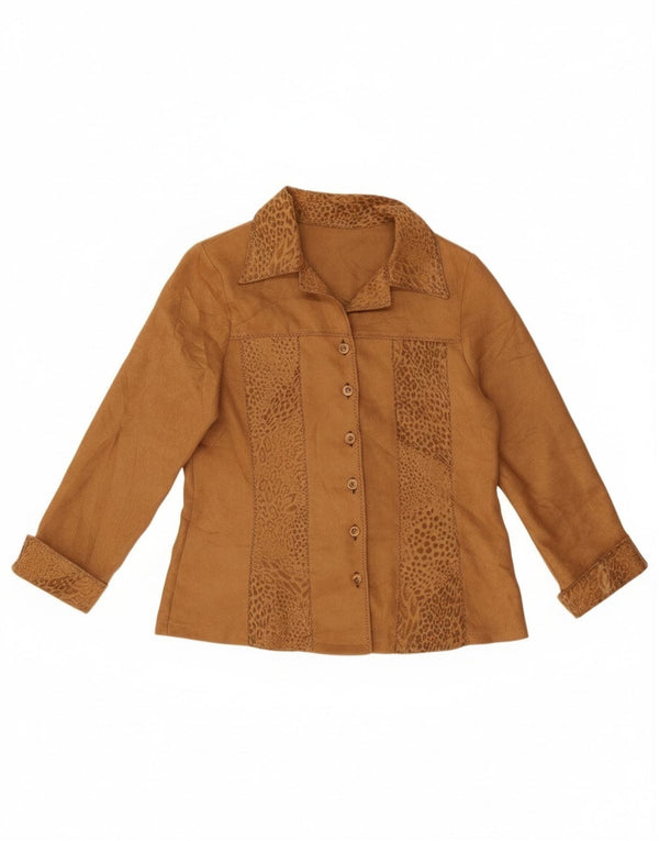 Vintage ženska košulja bluza UK 14 Veliki smeđi poliakrilni print sa životinjskim uzorkom