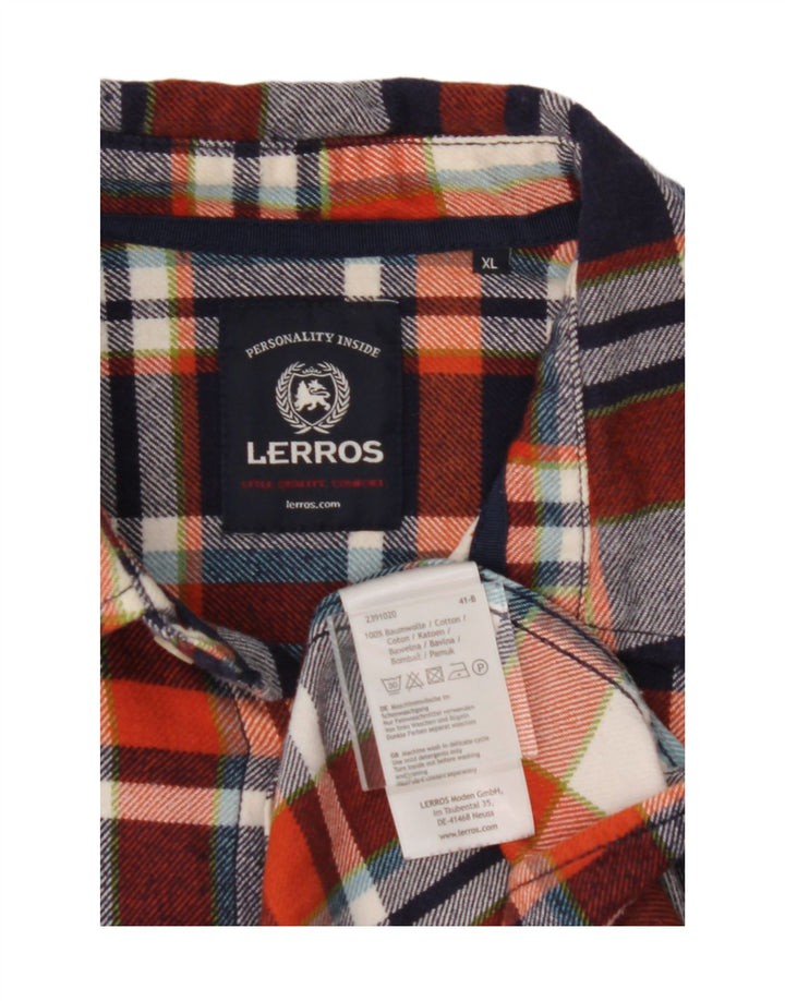 LERROS Mens Flannel Shirt XL Red Check Cotton Vintage Lerros and Second-Hand Lerros from Messina Hembry 