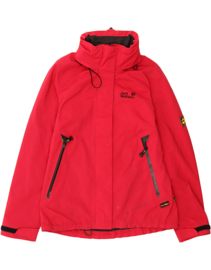 JACK WOLFSKIN Womens Hooded Rain Jacket UK 12/14 Medium Red Polyester Vintage Jack Wolfskin and Second-Hand Jack Wolfskin from Messina Hembry 