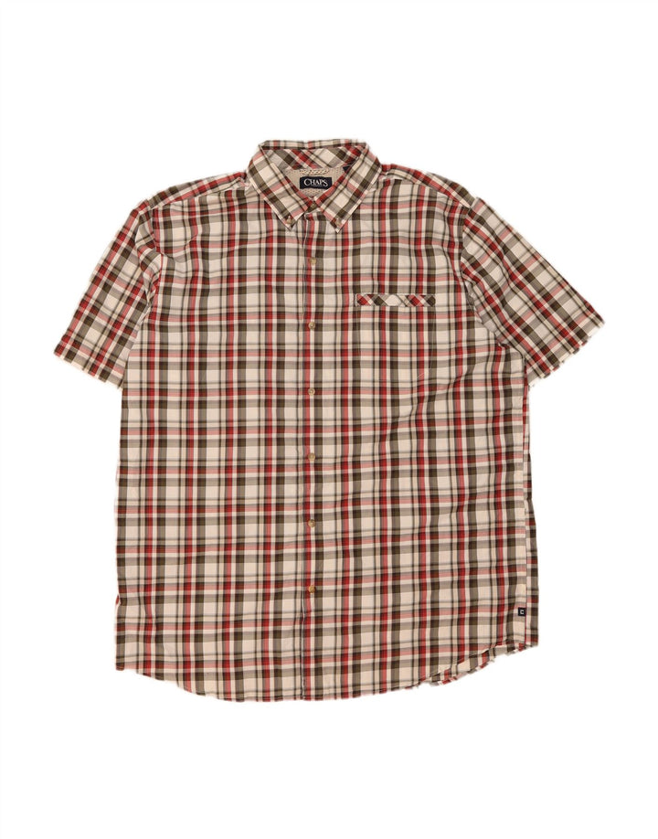 CHAPS Mens Big & Tall Short Sleeve Shirt XL Green Check Polyester