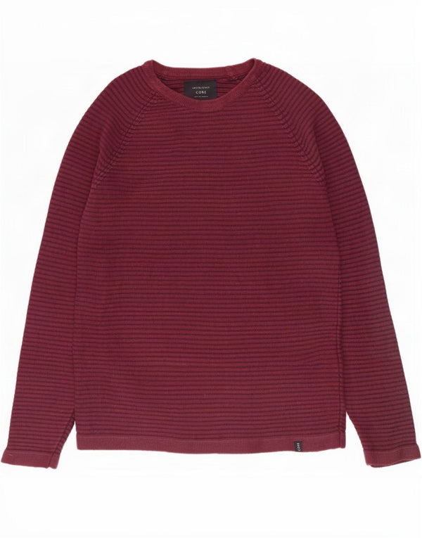 Jack & Jones muški džemper s lađastim izrezom srednje veličine, pamuk s bordo prugama