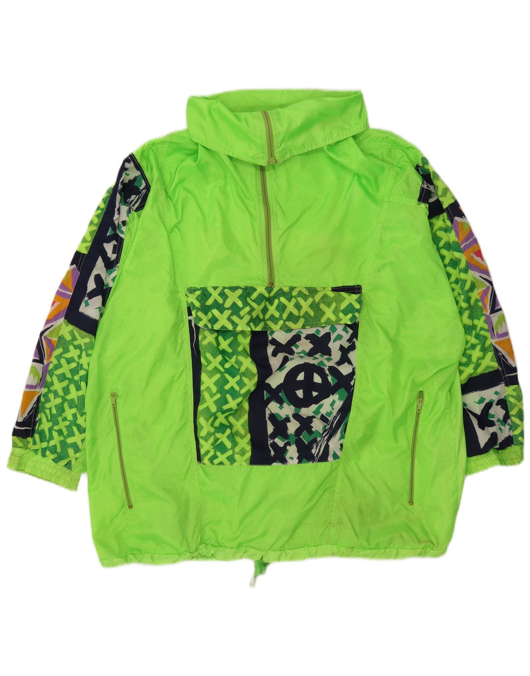 Vintage muška anorak kišna jakna UK 40 veliki zeleni geometrijski poliester