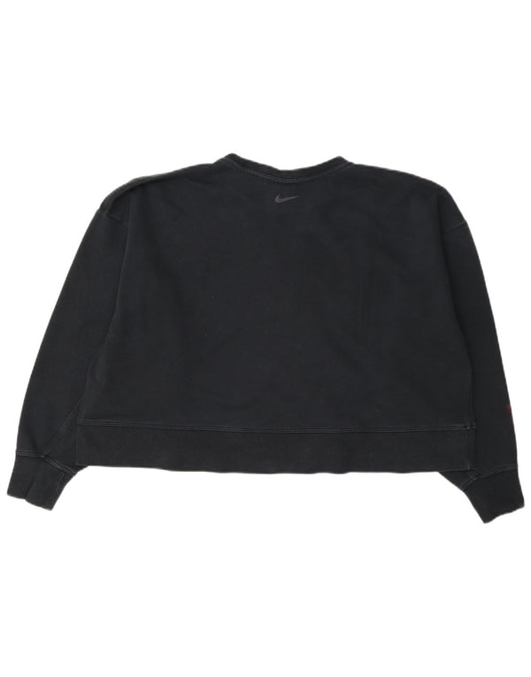 Nike Ženski Dri Fit Crop Graphic Sweatshirt Jumper UK 16 Large Navy Blue