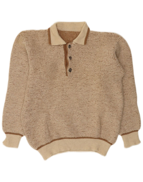 Vintage muški džemper s polo izrezom srednje bež boje od pjegave alpake