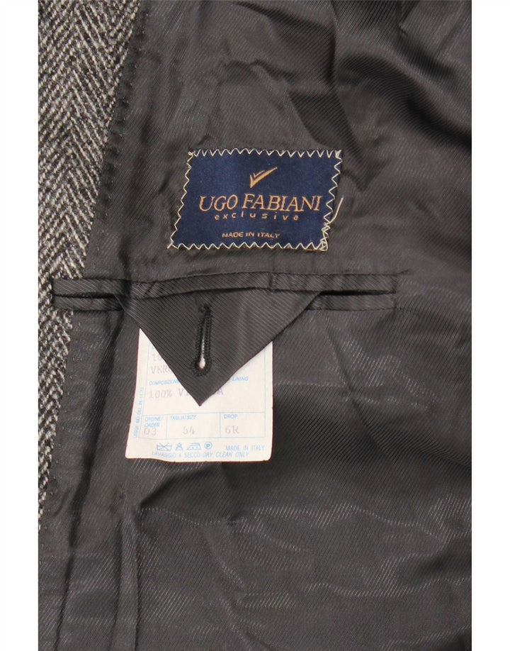 Vintage muški kaput IT 54 2XL siva djevičanska vuna riblja kost
