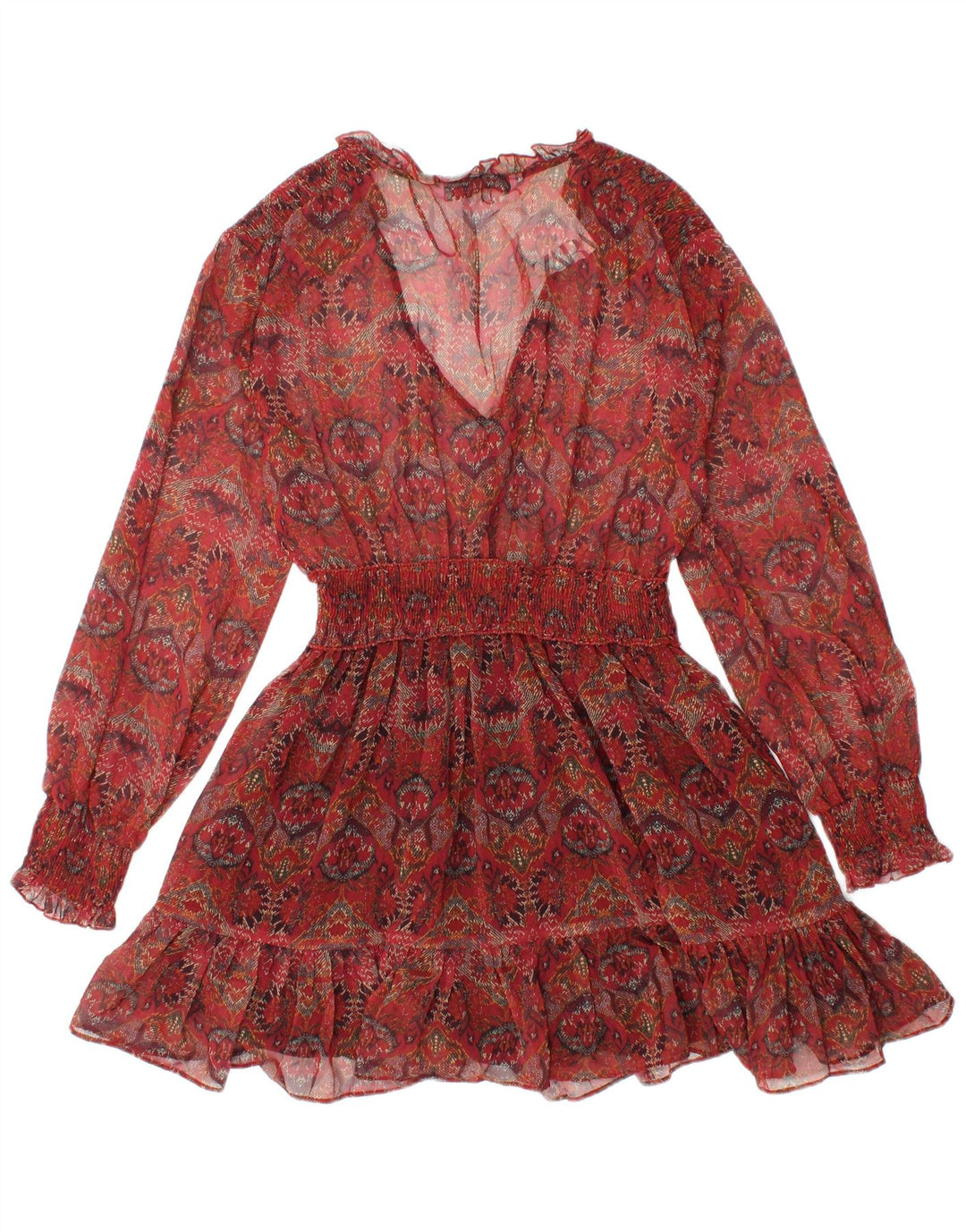 ZARA ženska prozirna majica s tunikom dugih rukava UK 8 Mala crvena cvjetna