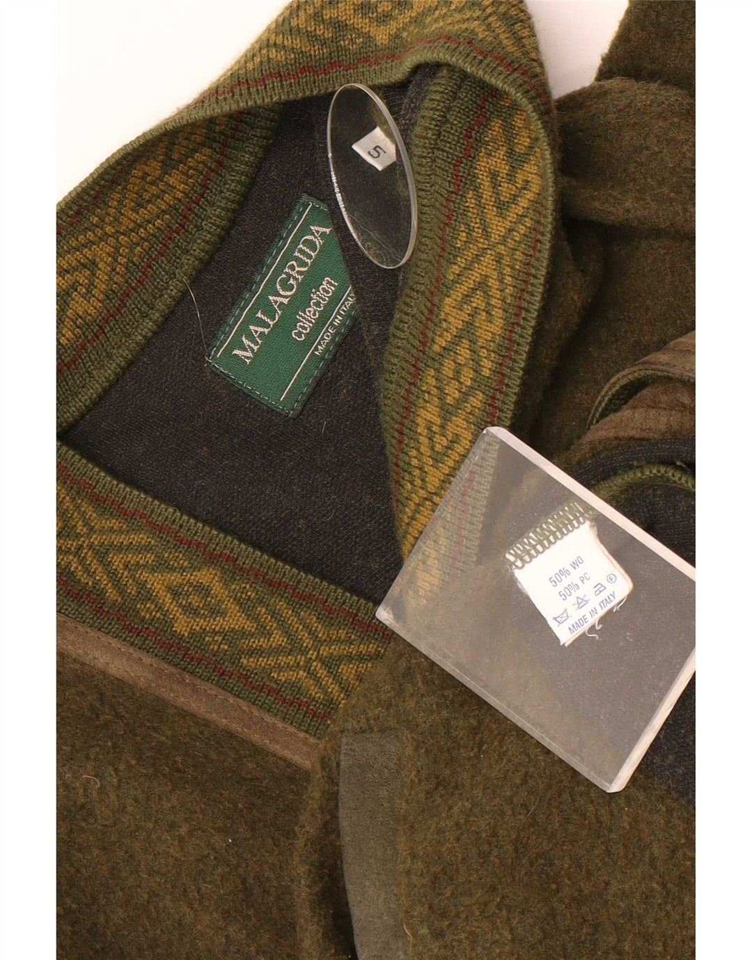 Malagrida muški kardigan pulover Large kaki Fair Isle vuna