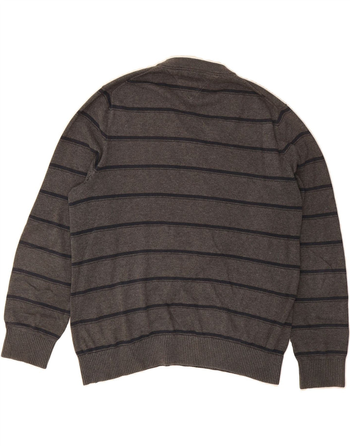 TOMMY HILFIGER Mens V-Neck Jumper Sweater Medium Grey Striped Cotton Vintage Tommy Hilfiger and Second-Hand Tommy Hilfiger from Messina Hembry 