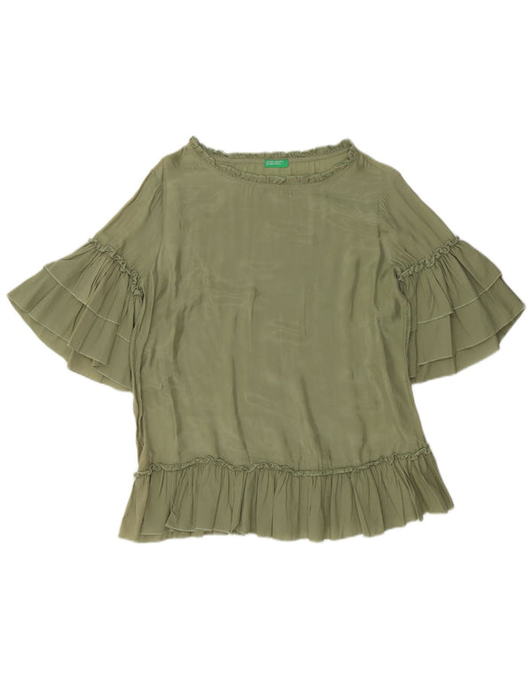 BENETTON gornji dio ženske prevelike bluze UK 10 Small Green Cupro