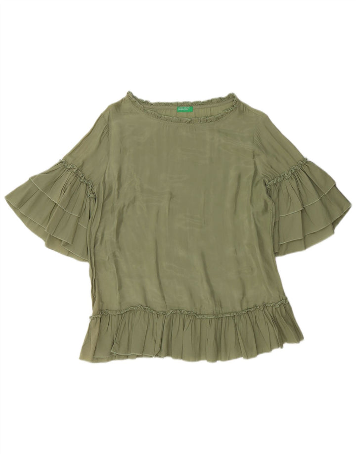 BENETTON gornji dio ženske prevelike bluze UK 10 Small Green Cupro