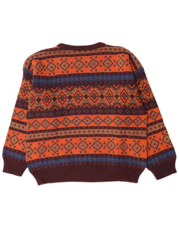 VINTAGE ženski džemper s morskim izrezom UK 18 XL Orange Fair Isle