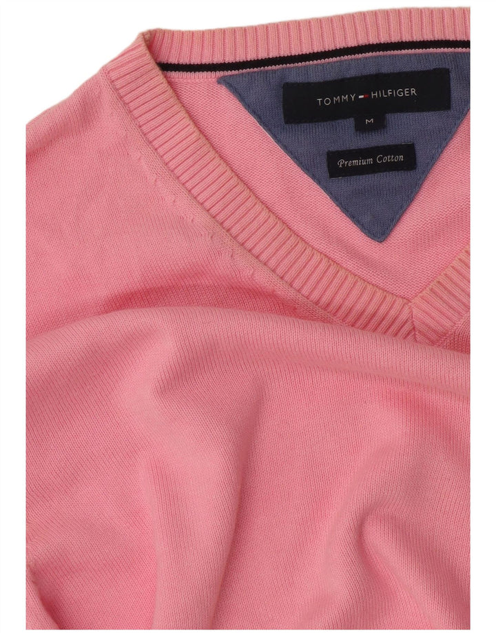 Tommy Hilfiger muški džemper s V-izrezom Srednje ružičasti pamuk