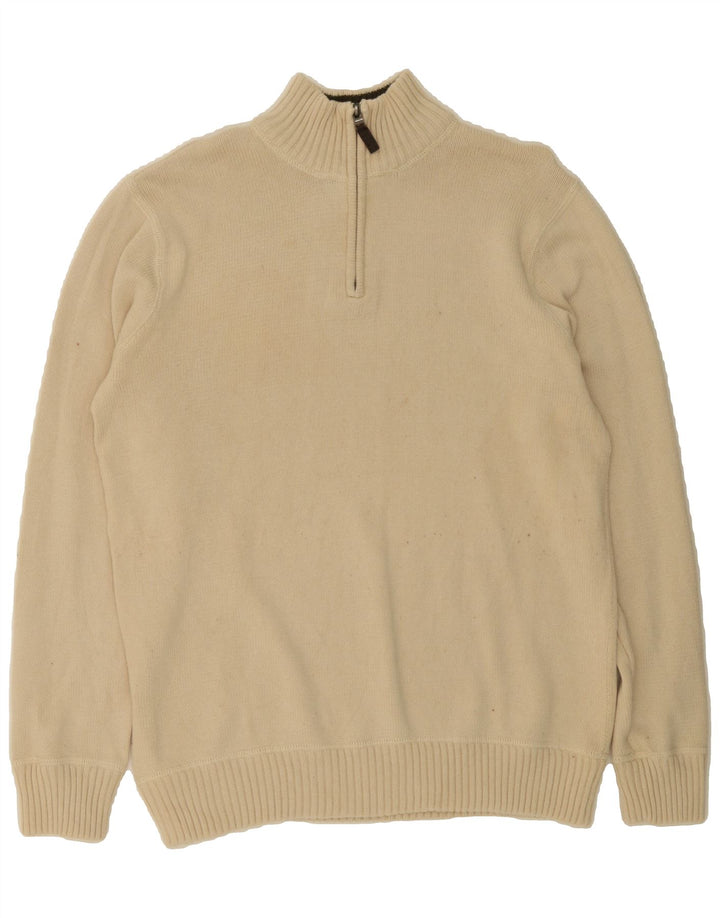 EDDIE BAUER Mens Zip Neck Jumper Sweater Large Beige Cotton Vintage Eddie Bauer and Second-Hand Eddie Bauer from Messina Hembry 