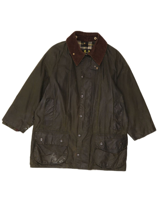 Barbour Mens Beaufort Waxed Jacket UK 40 Large Khaki Colourblock