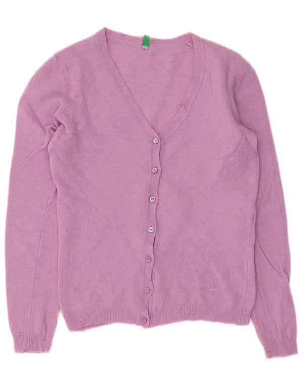Benetton ženski kratki kardigan pulover UK 10 Mala ružičasta djevičanska vuna