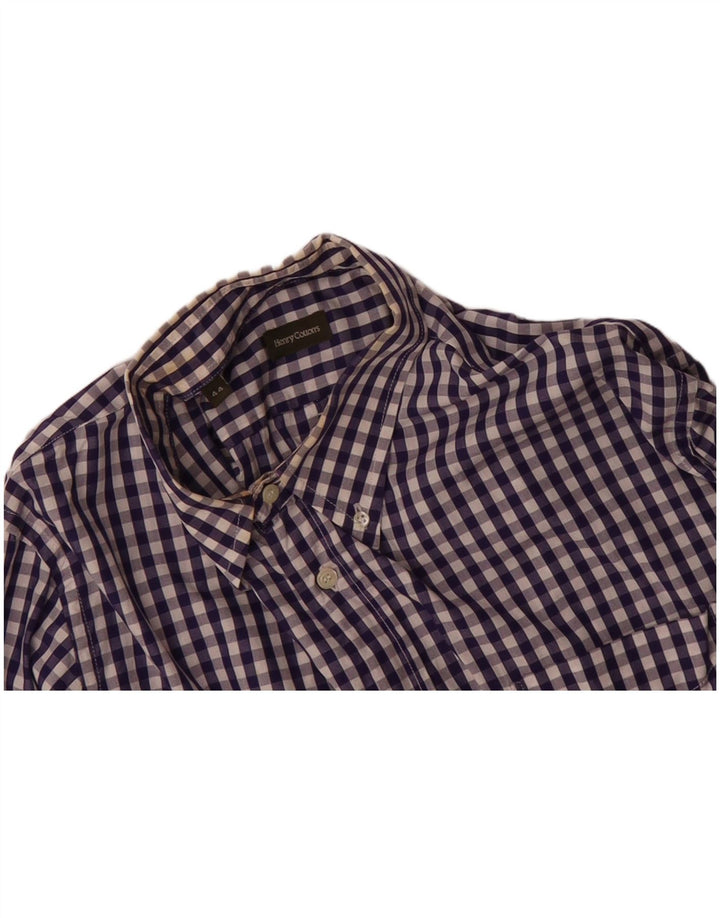 HENRY COTTONS Mens Shirt Size 44 XL Navy Blue Gingham