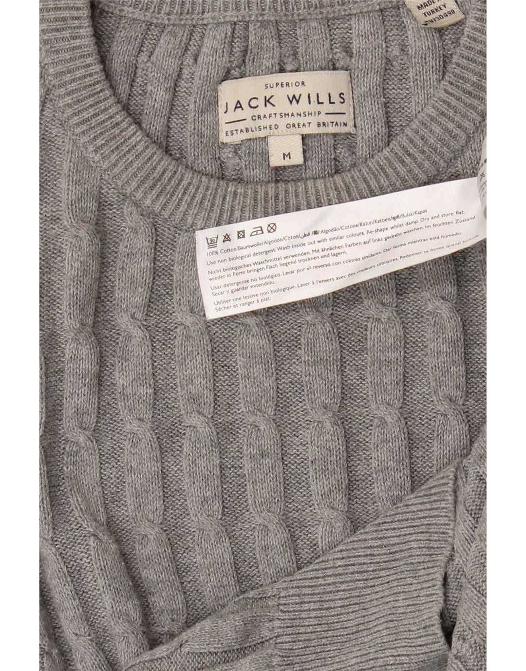 Jack Wills, muški džemper s okruglim izrezom, srednje sivi pamuk