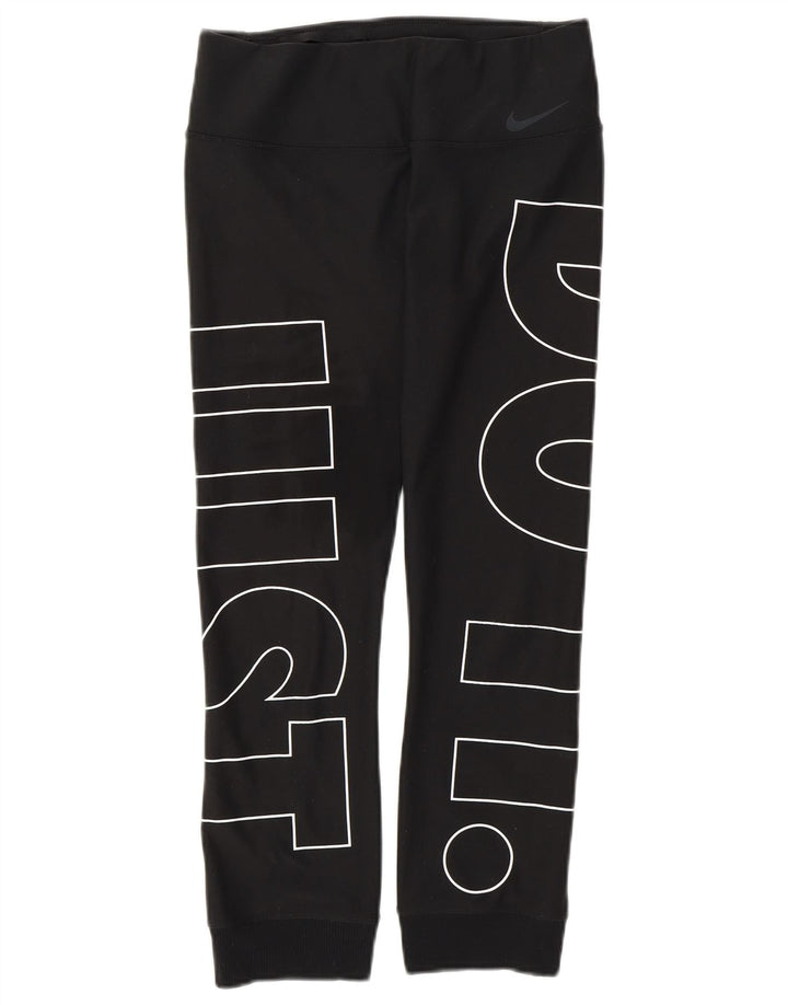NIKE Ženske Dri Fit Graphic Trenirke Hlače Joggers UK 8 Male crne