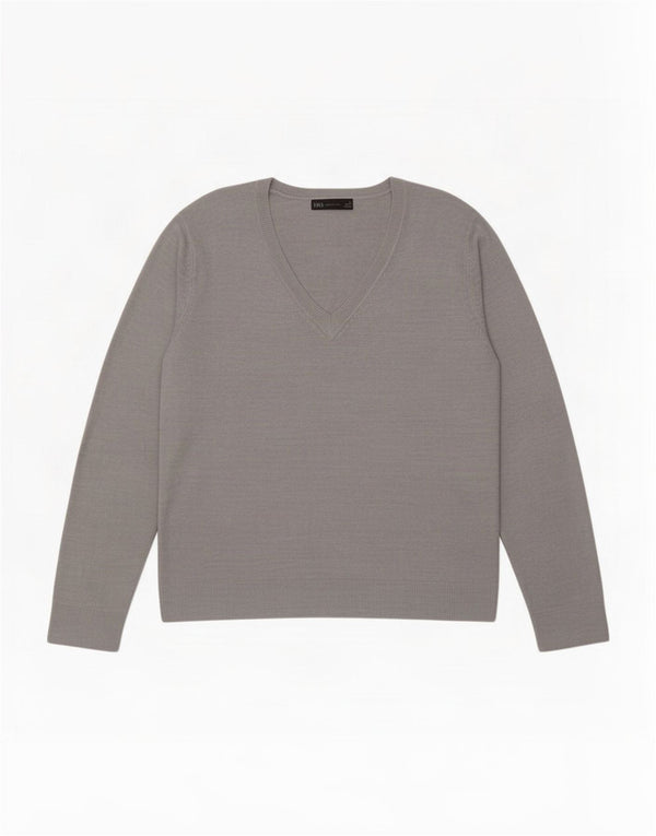 Marks & Spencer ženski džemper s V-izrezom UK 18 XL sivi flekasti akril