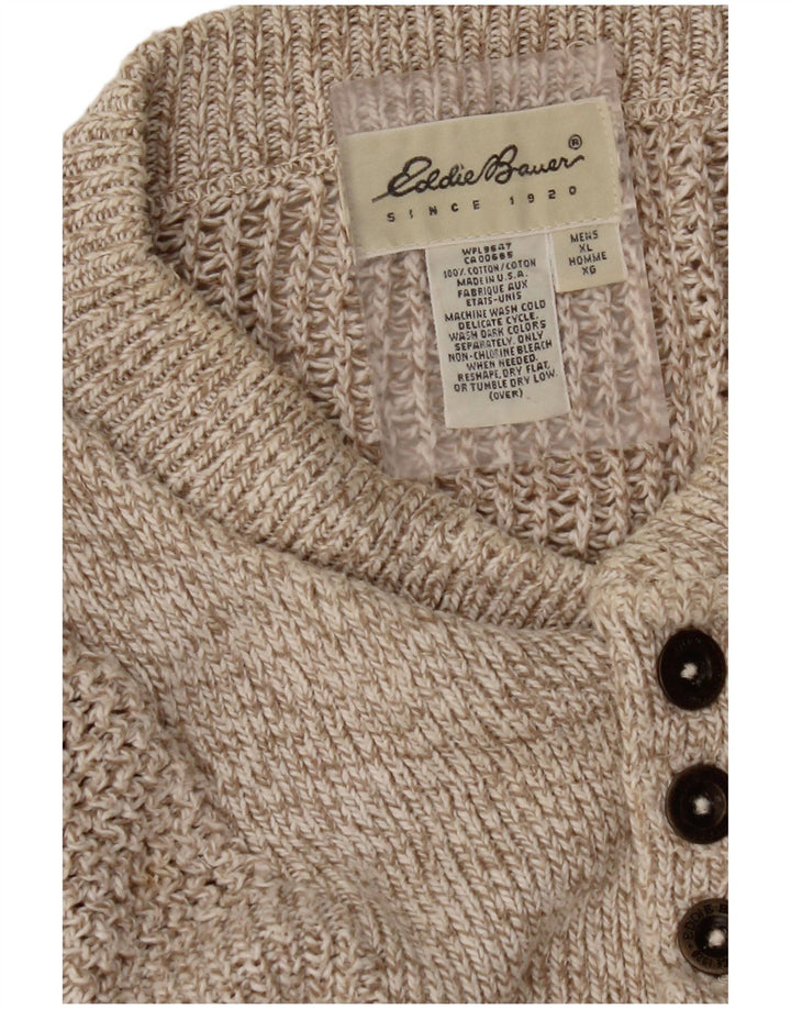 EDDIE BAUER Muški pulover s dugmadima i izrezom XL, bež flekasti
