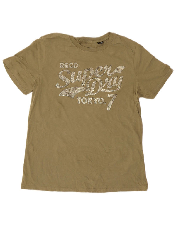 Superdry ženska majica kratkih rukava s grafičkim motivima UK 14 veliki zeleni pamuk
