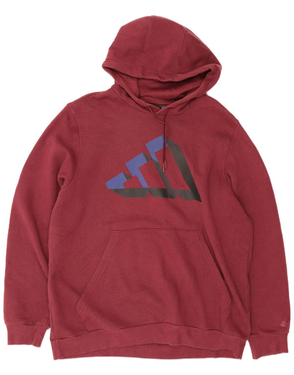 Adidas Mens Graphic Hoodie Jumper Large Burgundy Cotton Sports